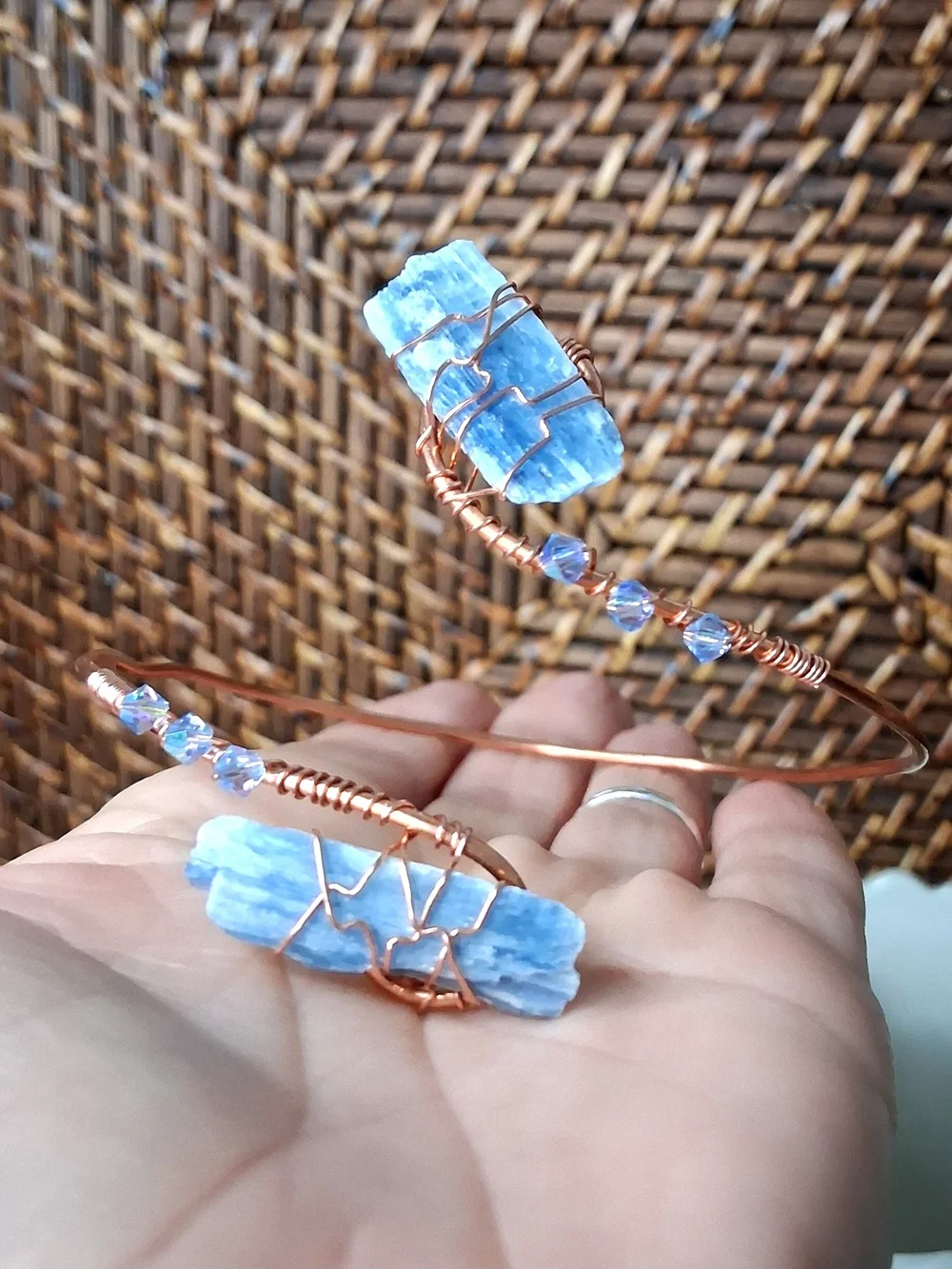 Crystal Copper Arm Cuff with Raw Blue Kyanite, OS